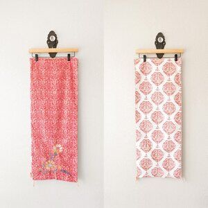 72x14 Reversible Cotton Table Runner Damask Floral Embroidered Tassels Cottageco